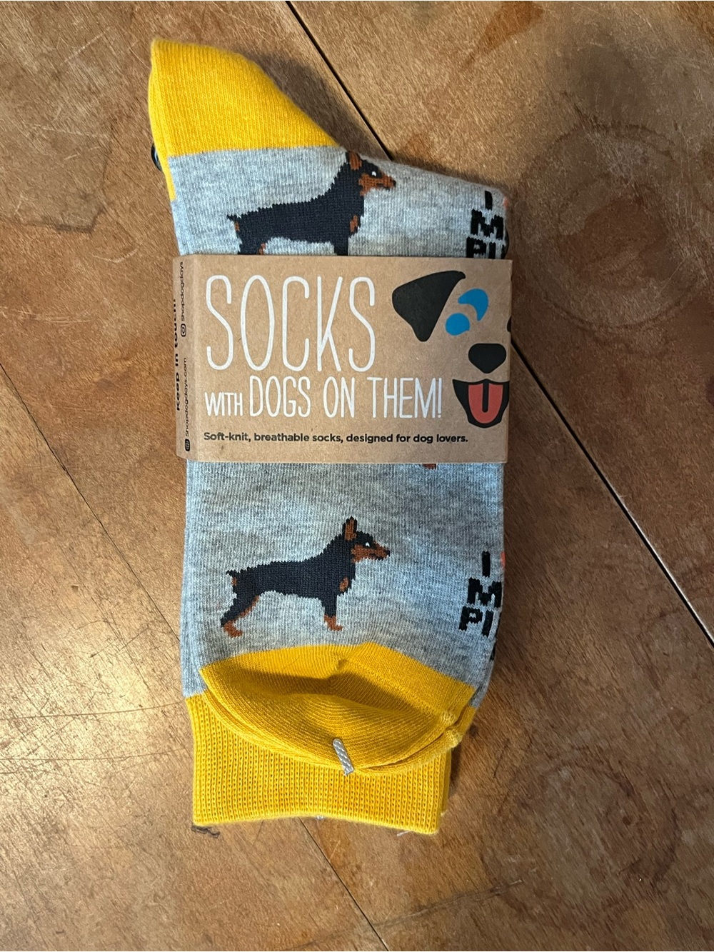 Dog Pattern Crew Socks - Gray with Yellow Accents